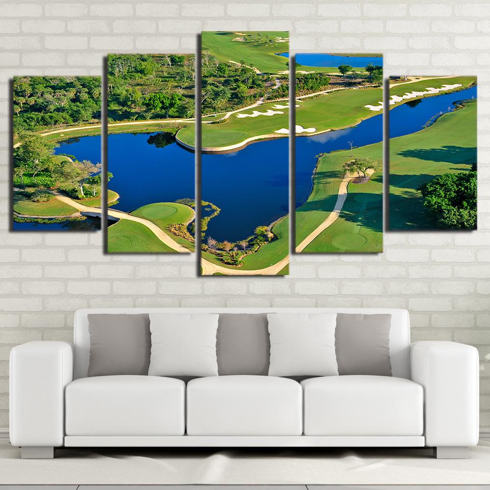 golf course beautiful pool - Nature 5 Panel Canvas Art Wall Decor golf course beautiful pool - Nature 5 Panel Canvas Art Wall Decor