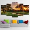 golf crouse trees sunset - Nature 5 Panel Canvas Art Wall Decor