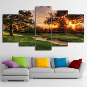 golf crouse trees sunset - Nature 5 Panel Canvas Art Wall Decor