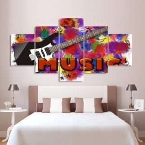 guitar prints music graffiti - Music 5 Panel Canvas Art Wall Decor