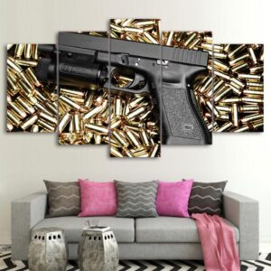 gun and bullets - Army 5 Panel Canvas Art Wall Decor