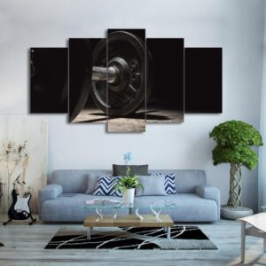 gym black dumbell - Sport 5 Panel Canvas Art Wall Decor