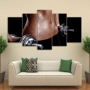 gym dumbbells fitness perspiration - Sport 5 Panel Canvas Art Wall Decor