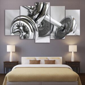 gym dumbells fitness equipment - Sport 5 Panel Canvas Art Wall Decor