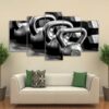 gym dumbells metal black and white - Sport 5 Panel Canvas Art Wall Decor