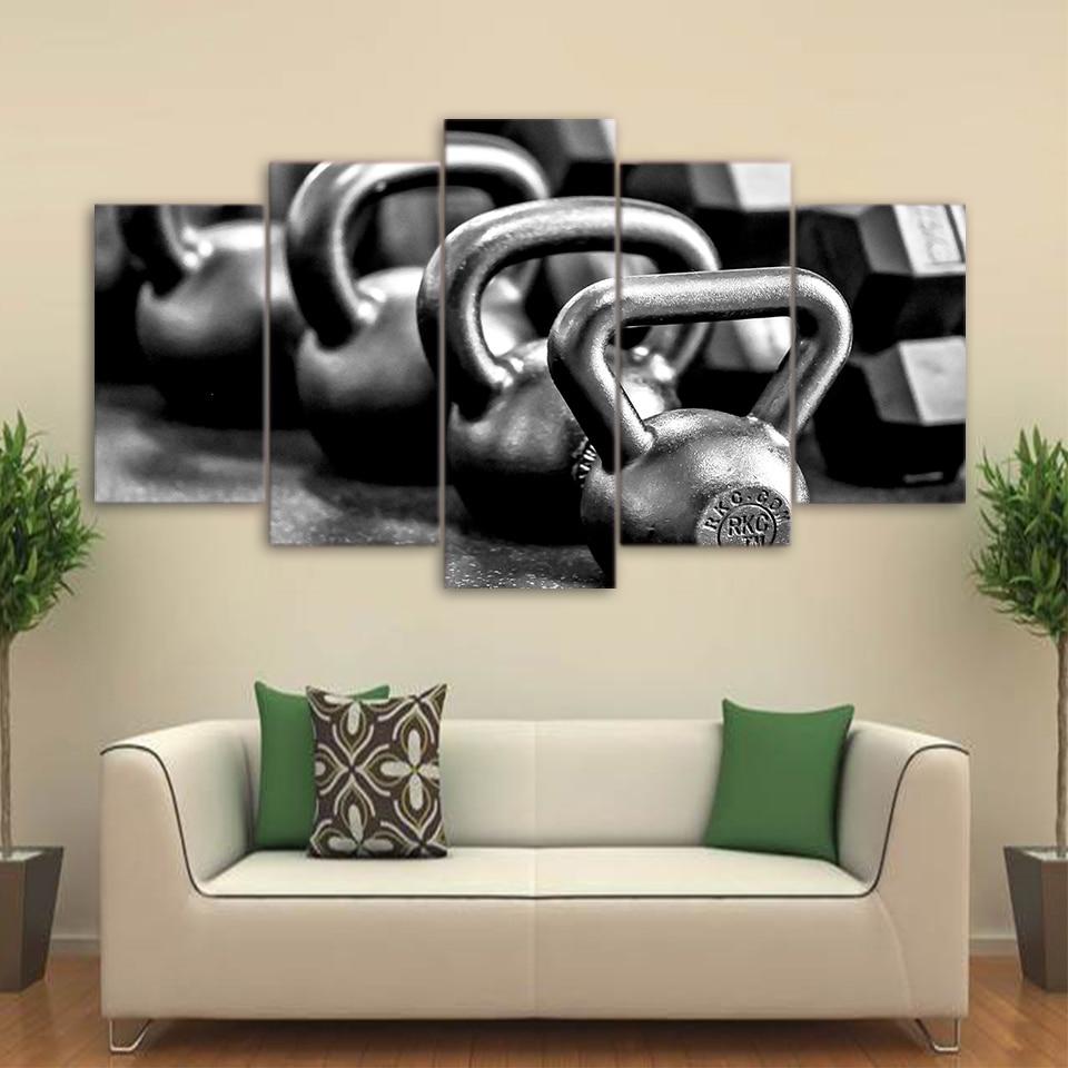 gym dumbells metal black and white - Sport 5 Panel Canvas Art Wall Decor gym dumbells metal black and white - Sport 5 Panel Canvas Art Wall Decor