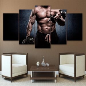 gym man fitness muscle barbell - Sport 5 Panel Canvas Art Wall Decor