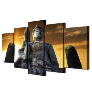 huge stone buddha statue - Religion 5 Panel Canvas Art Wall Decor