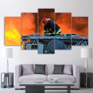 ireman hero fire fighting - Career 5 Panel Canvas Art Wall Decor
