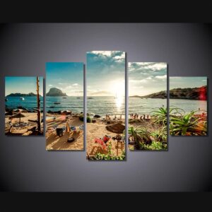 ispaniya ibiza more bereg plyaz - Nature 5 Panel Canvas Art Wall Decor