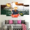 kayak girl sailing cross the hole - Sport 5 Panel Canvas Art Wall Decor