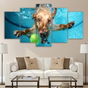 labrador dog underwater funny - Animal 5 Panel Canvas Art Wall Decor