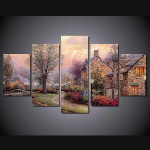 lamplight lane scenery - Nature 5 Panel Canvas Art Wall Decor