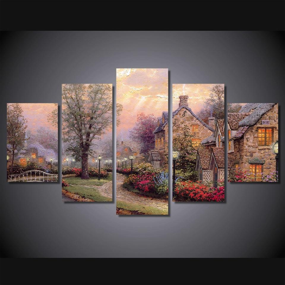lamplight lane scenery - Nature 5 Panel Canvas Art Wall Decor lamplight lane scenery - Nature 5 Panel Canvas Art Wall Decor