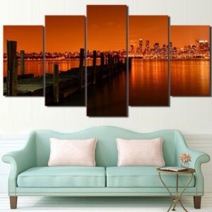last call hudson river - Nature 5 Panel Canvas Art Wall Decor