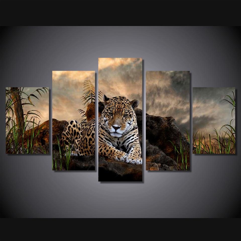 leopard 5 - Animal 5 Panel Canvas Art Wall Decor leopard 5 - Animal 5 Panel Canvas Art Wall Decor