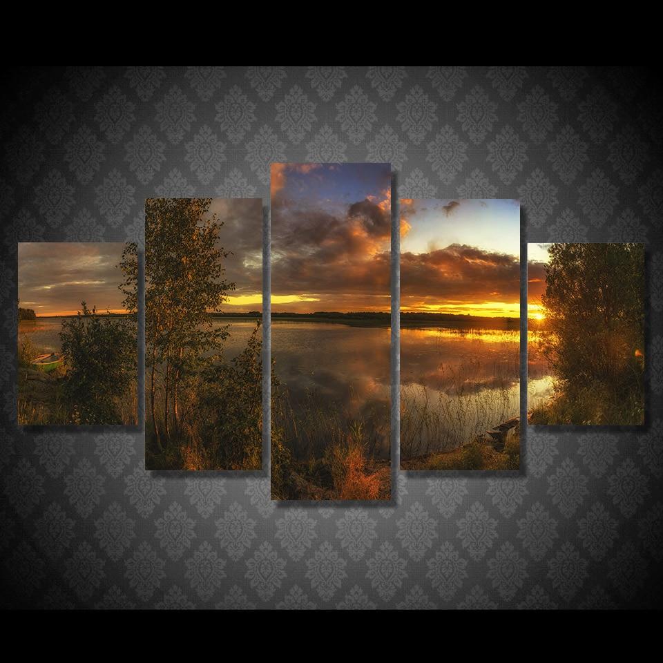 leto ozero bereg lodka kamni - Nature 5 Panel Canvas Art Wall Decor leto ozero bereg lodka kamni - Nature 5 Panel Canvas Art Wall Decor
