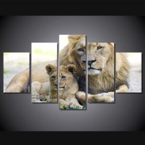 lev koshka lvenok kotenok - Animal 5 Panel Canvas Art Wall Decor