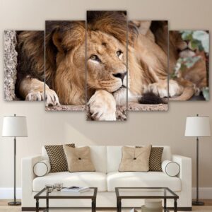 levs koshka morda griva vzglyad - Animal 5 Panel Canvas Art Wall Decor