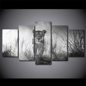 lioness female - Animal 5 Panel Canvas Art Wall Decor