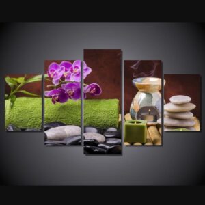 lowers orchid candle meditation spa - Nature 5 Panel Canvas Art Wall Decor