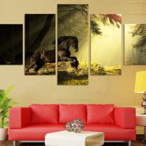 majestic horse training the forest - Animal 5 Panel Canvas Art Wall Decor