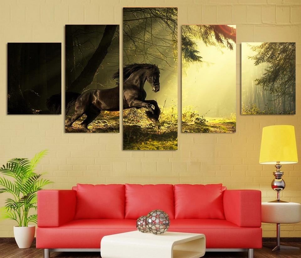 majestic horse training the forest - Animal 5 Panel Canvas Art Wall Decor majestic horse training the forest - Animal 5 Panel Canvas Art Wall Decor