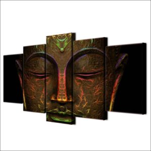 metal buddha face - Religion 5 Panel Canvas Art Wall Decor