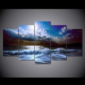 moon moonlight night Wave - Space 5 Panel Canvas Art Wall Decor