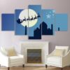 moon night Santas sleigh - Abstract 5 Panel Canvas Art Wall Decor