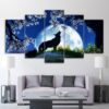 moon night howling wolf 02 - Animal 5 Panel Canvas Art Wall Decor