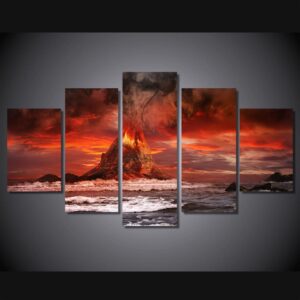 mountains volcano sea ocean - Nature 5 Panel Canvas Art Wall Decor