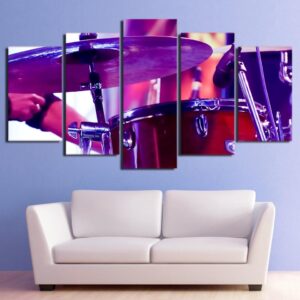 music drum purple - Music 5 Panel Canvas Art Wall Decor
