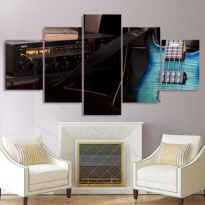 music instrument blue guitar 01 - Music 5 Panel Canvas Art Wall Decor