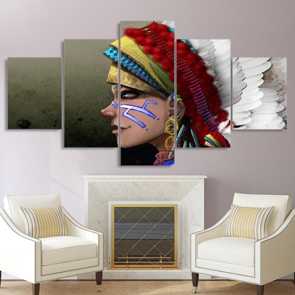 native American indian comic girl 01 - Abstract 5 Panel Canvas Art Wall Decor native American indian comic girl 01 - Abstract 5 Panel Canvas Art Wall Decor