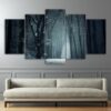 nature winter forest snow road - Nature 5 Panel Canvas Art Wall Decor