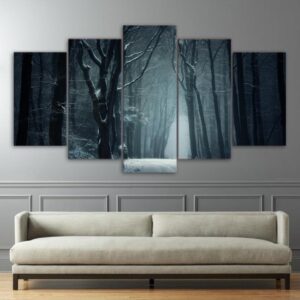 nature winter forest snow road - Nature 5 Panel Canvas Art Wall Decor