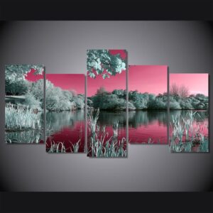 nebo derevya ozero prud voda - Nature 5 Panel Canvas Art Wall Decor
