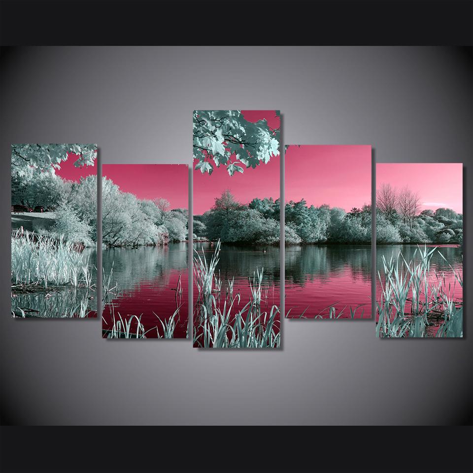 nebo derevya ozero prud voda - Nature 5 Panel Canvas Art Wall Decor nebo derevya ozero prud voda - Nature 5 Panel Canvas Art Wall Decor