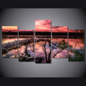 nebo oblaka zakat gory ozero - Nature 5 Panel Canvas Art Wall Decor