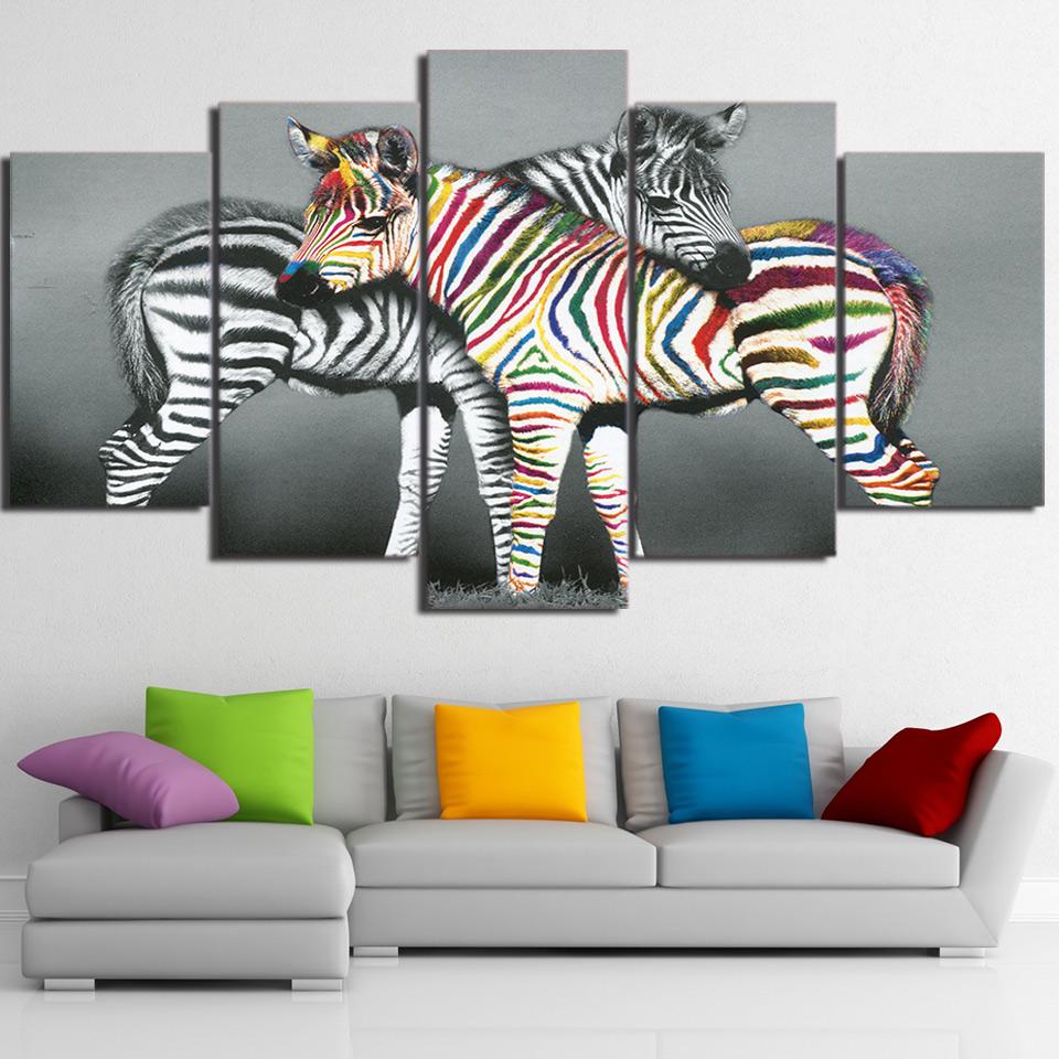 netherlands zebra black colorful - Animal 5 Panel Canvas Art Wall Decor netherlands zebra black colorful - Animal 5 Panel Canvas Art Wall Decor