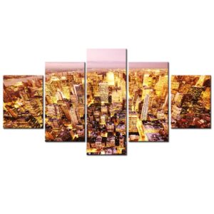 new york city bright lights at night - Nature 5 Panel Canvas Art Wall Decor