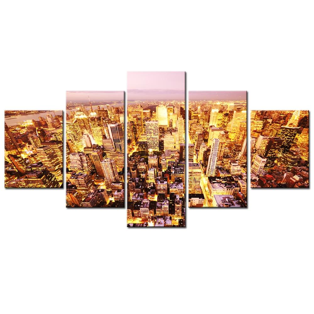 new york city bright lights at night - Nature 5 Panel Canvas Art Wall Decor new york city bright lights at night - Nature 5 Panel Canvas Art Wall Decor