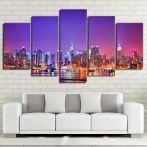 new york city skyline 03 - Nature 5 Panel Canvas Art Wall Decor