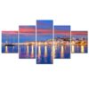 night seaside city 01 - Nature 5 Panel Canvas Art Wall Decor