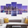 night seaside city - Nature 5 Panel Canvas Art Wall Decor