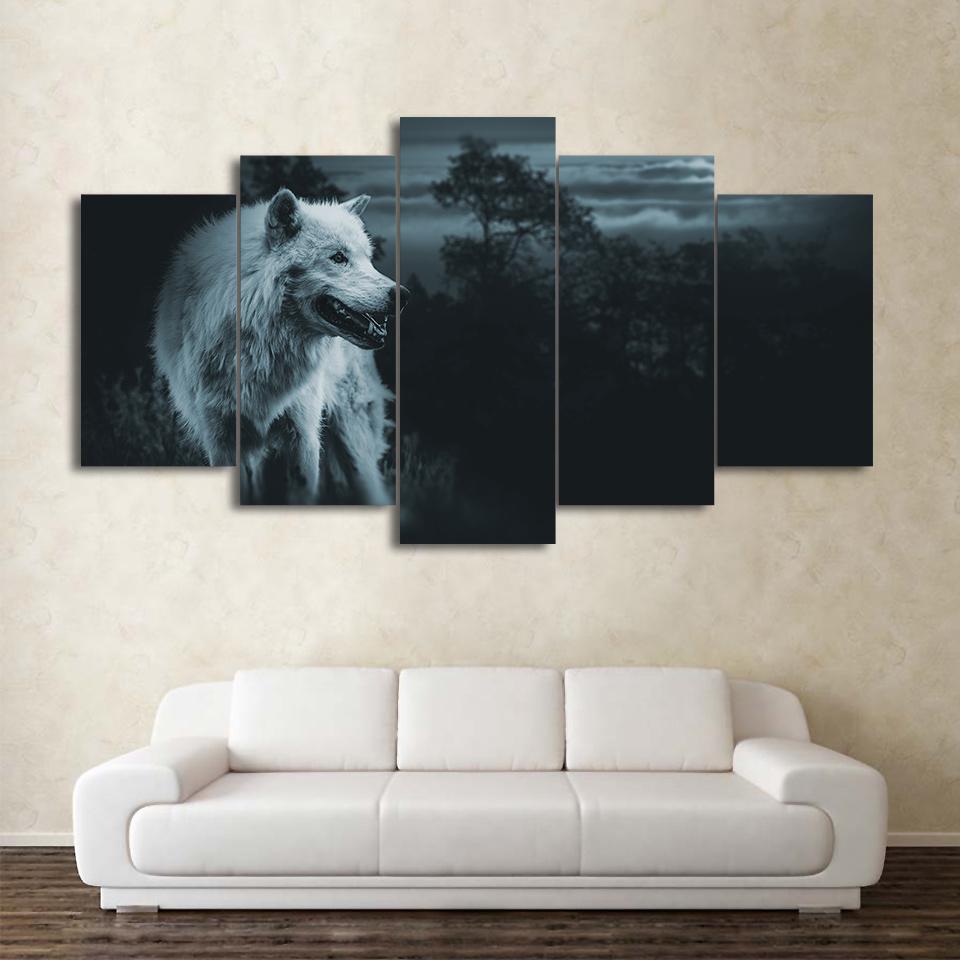 night wolf in forest - Animal 5 Panel Canvas Art Wall Decor night wolf in forest - Animal 5 Panel Canvas Art Wall Decor