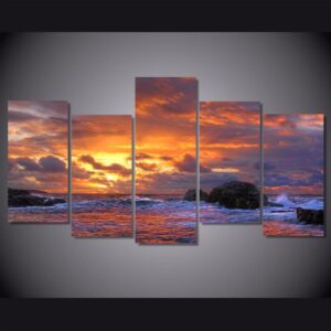 ocean wave blue sea sky 1 - Nature 5 Panel Canvas Art Wall Decor