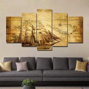 old map Retro - Abstract 5 Panel Canvas Art Wall Decor