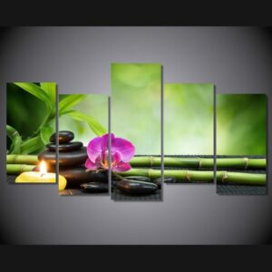 orchids bamboo - Nature 5 Panel Canvas Art Wall Decor